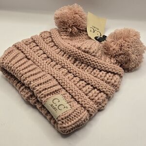 C.C Pink Cable Knit Pom-Pom Hat